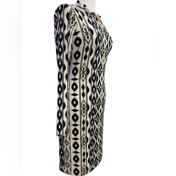 Karen Kane Tudor Sheath Bodycon Dress 3/4 Sleeve Stretch Geostripe | Size S - Picture 5 of 10
